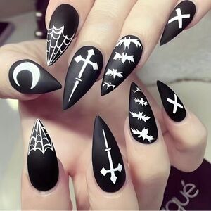 WOMEN 24 Pcs Press On Nails Halloween Gothic Grunge Vampy Band Punk Rock